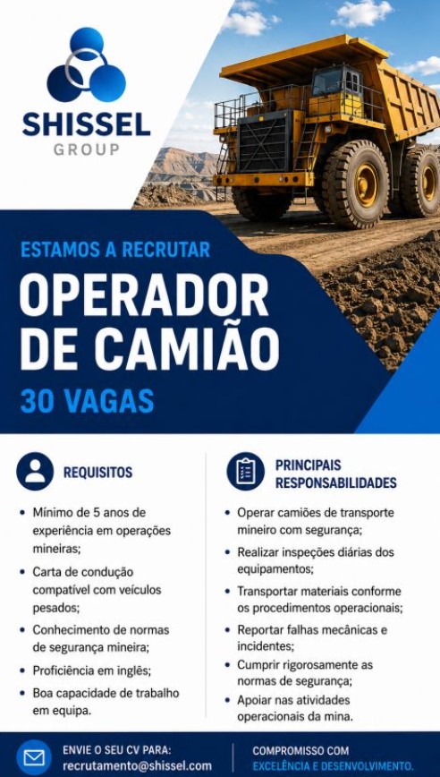 Vagas – (30) Operadores de camião – Tete